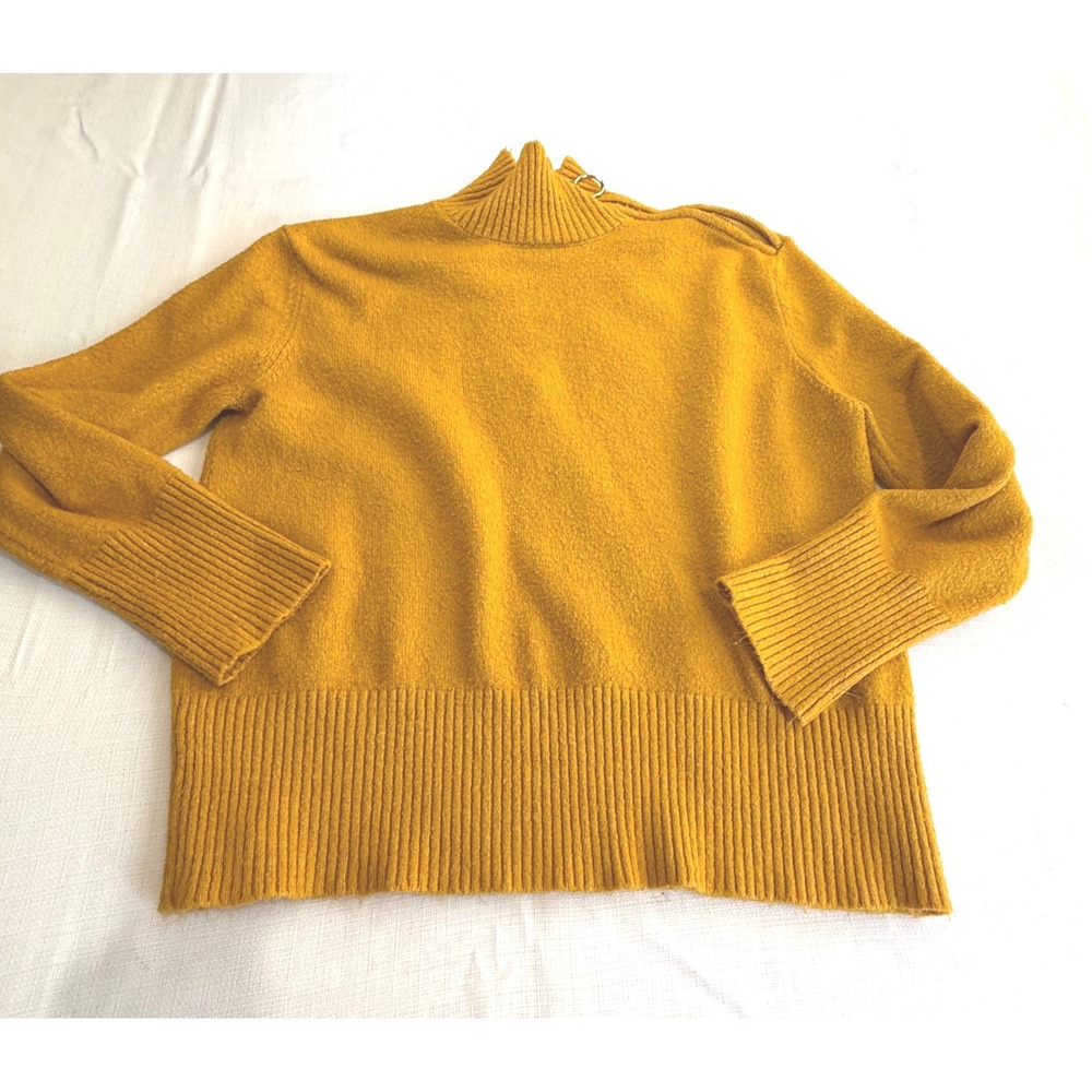 INC International Concepts Mustard Yellow Mock Neck Zip Sweater Women's Medium